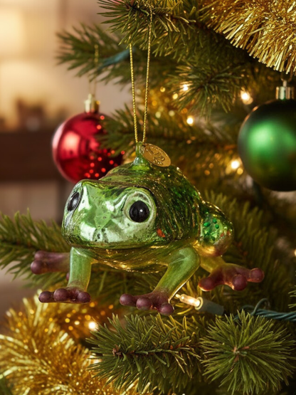Green Frog Glass Ornament