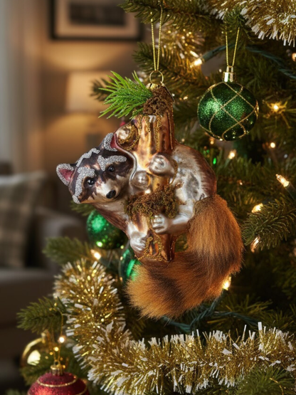 Curious Raccoon Climbing the Tree Glass Ornament