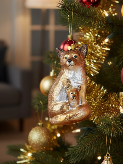 Mother and Baby Fox Glass Ornament