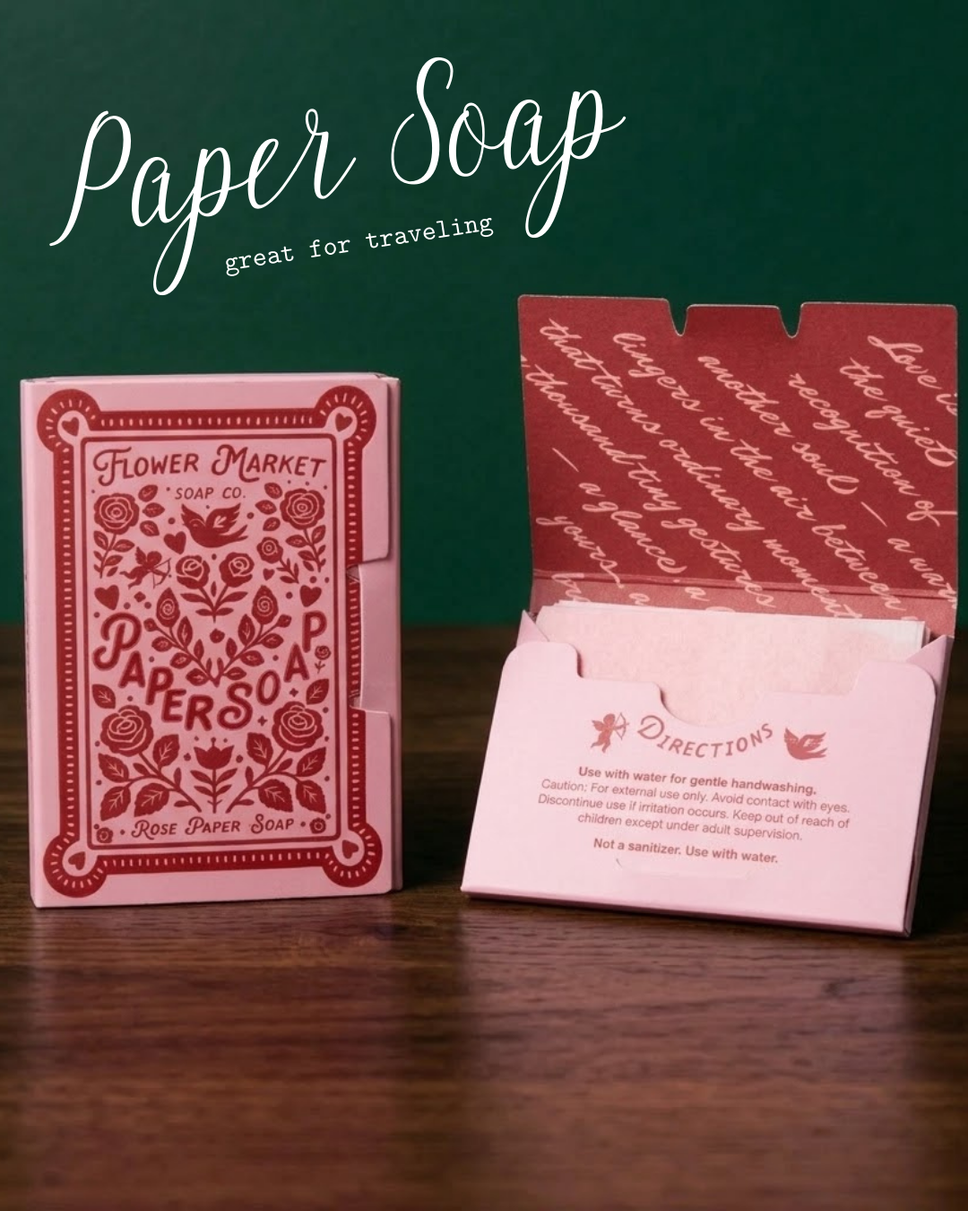 Paper Soap – Rose Scent, Travel Size, 50 Sheets