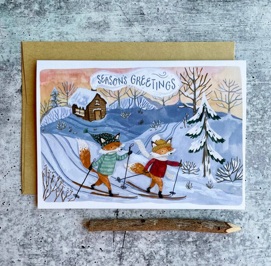 Skiing Foxes Christmas Card