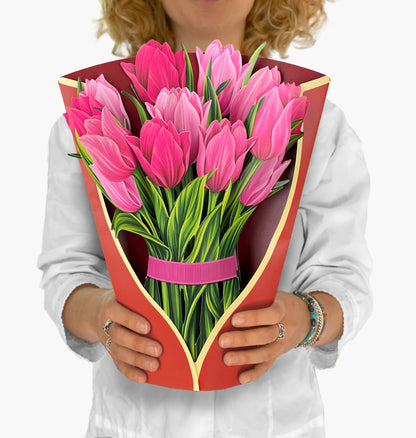 Pink Tulips Pop-Up Greeting Card